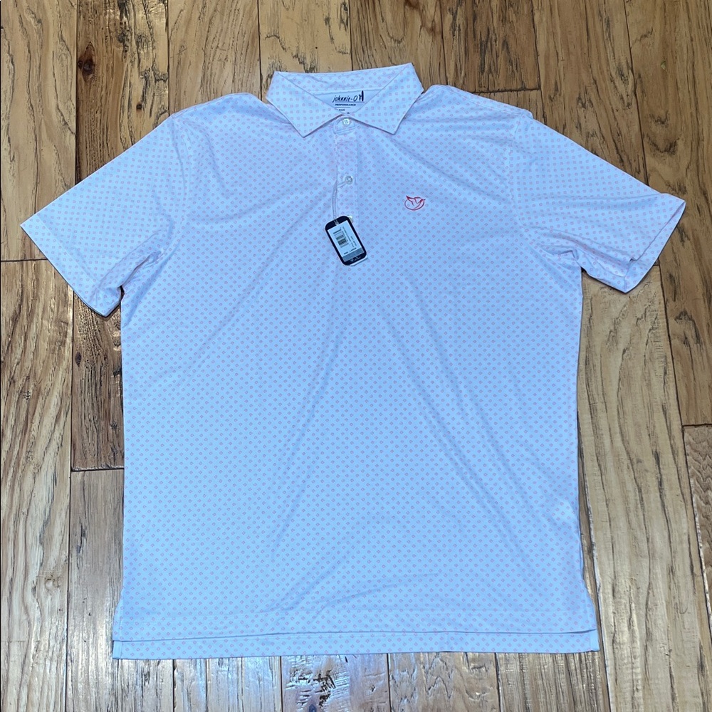 Johnnie-o Mens Polo - White and Pink- Large